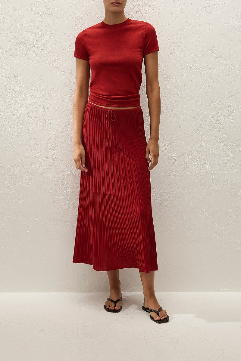 Citara Drawstring Midi Skirt - Red Ochre