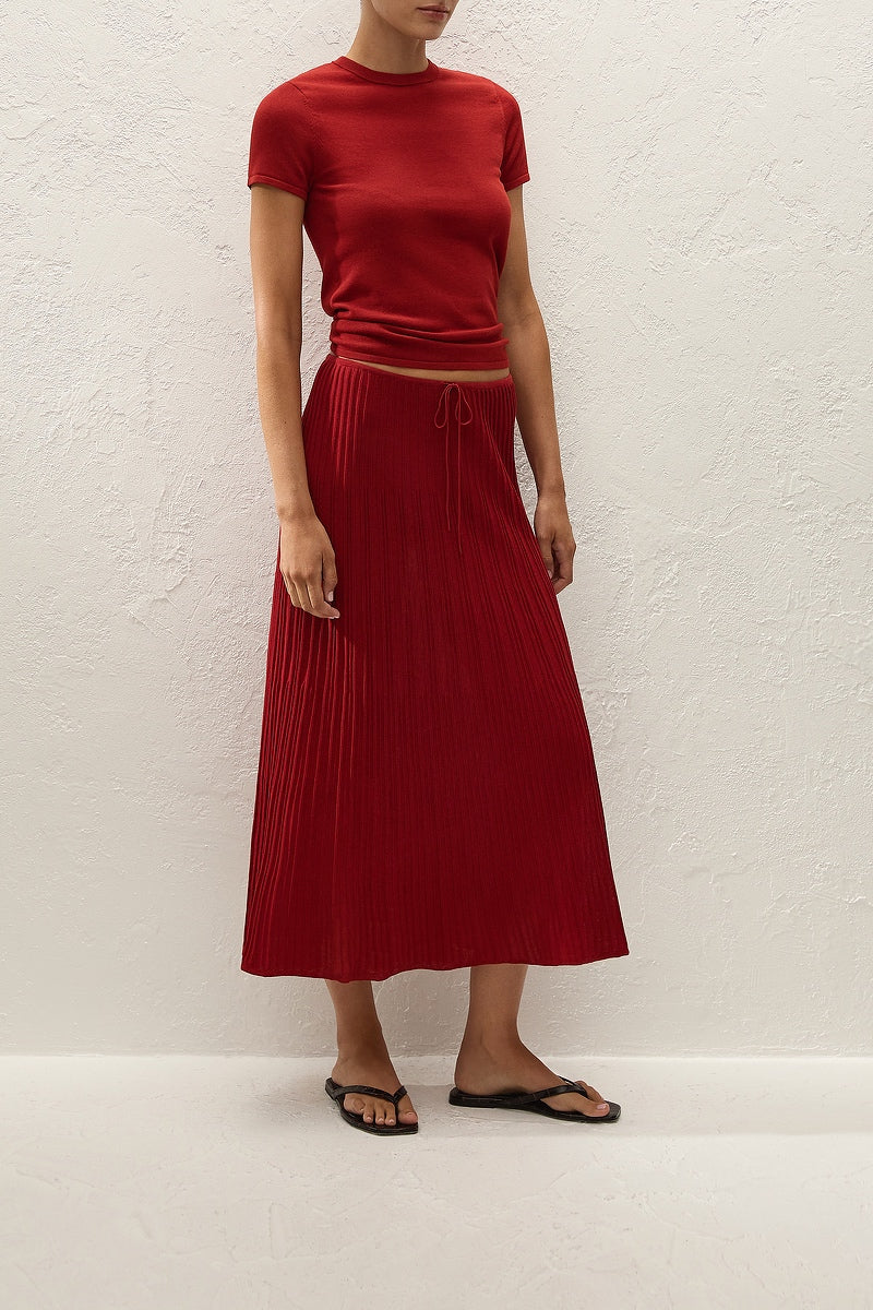 Citara Drawstring Midi Skirt - Red Ochre