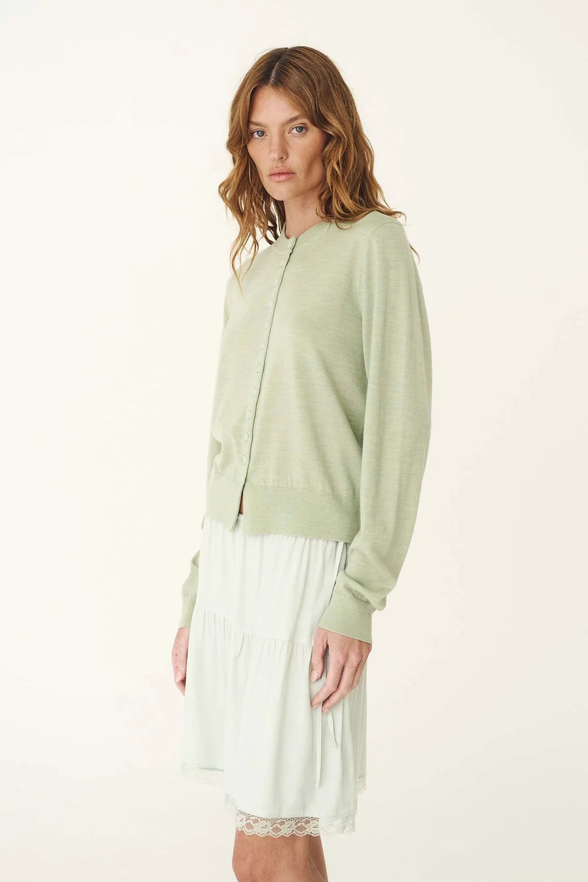 Maeve Merino Spring Cardigan - Sage Marle