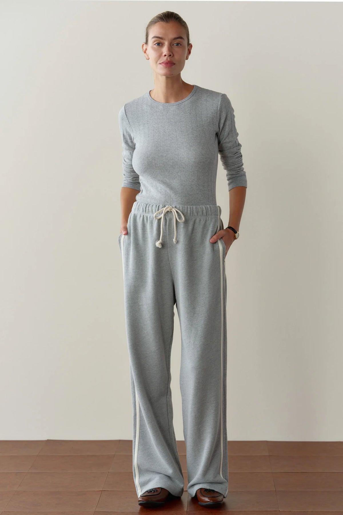 Eco-Terry Stripe Pant - Heather Grey