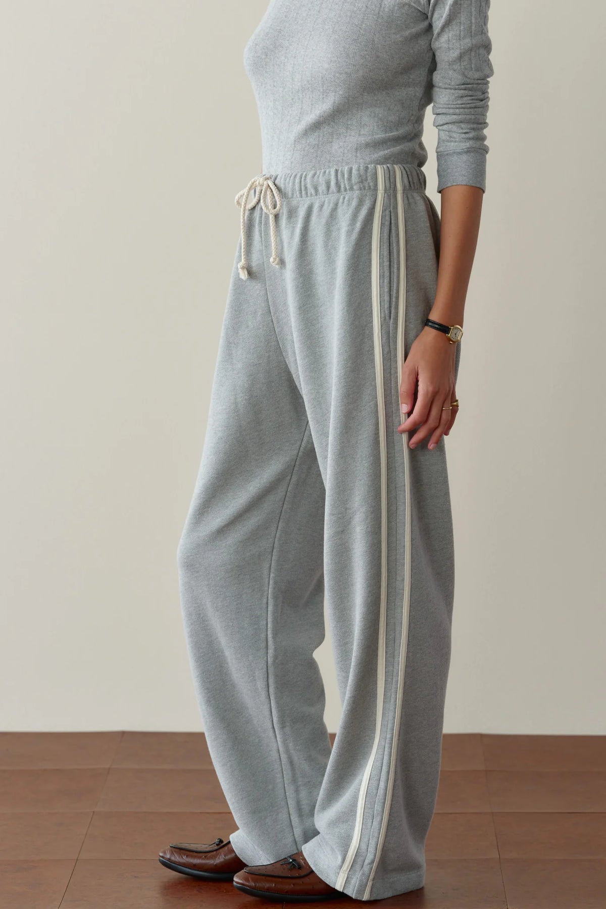 Eco-Terry Stripe Pant - Heather Grey