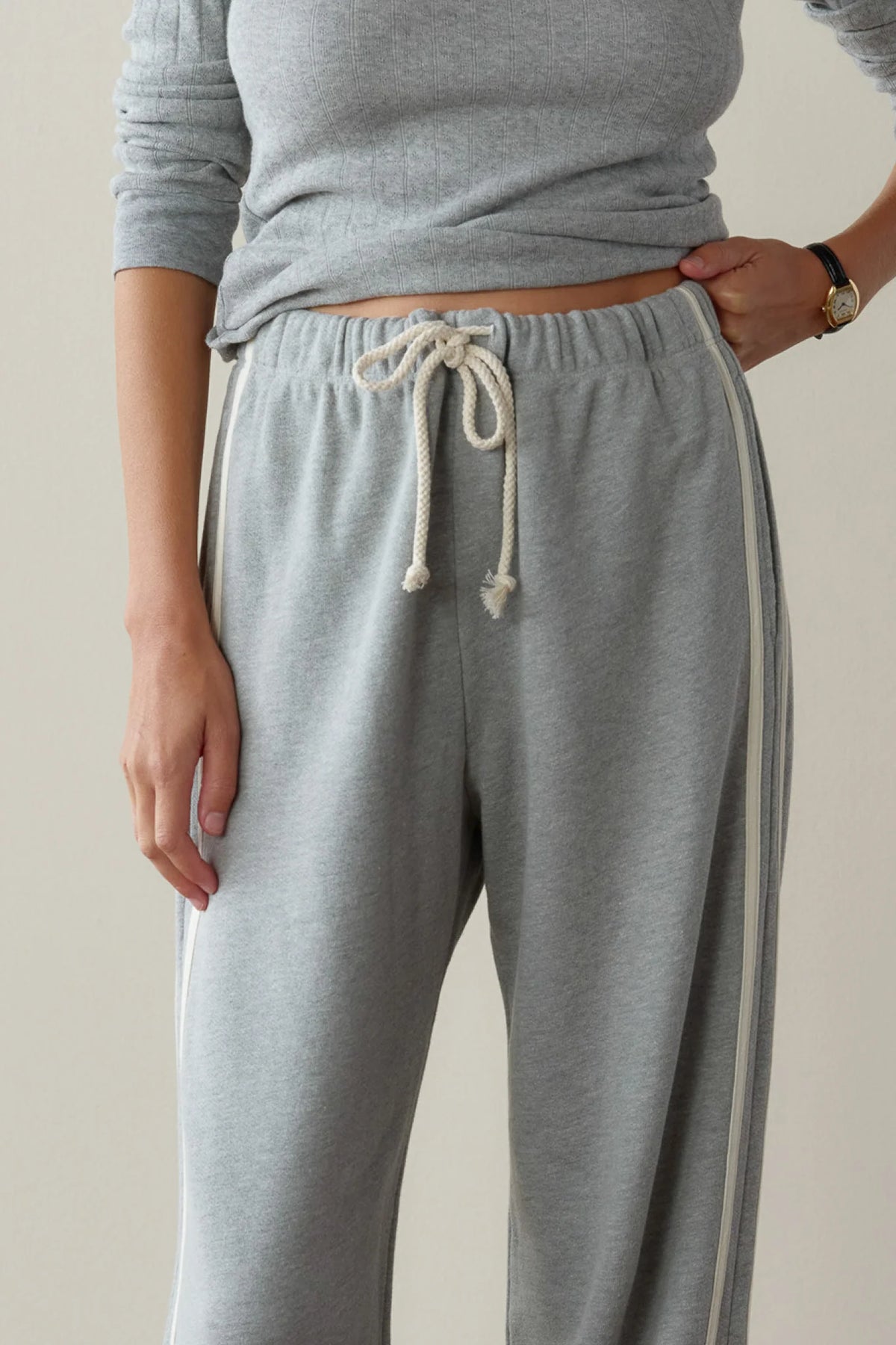 Eco-Terry Stripe Pant - Heather Grey