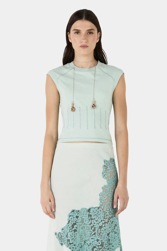 Gigi Topstitch Tee - Seafoam