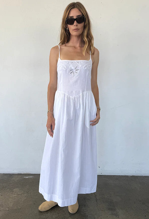 Neroni Dress - White Floral Embroidered