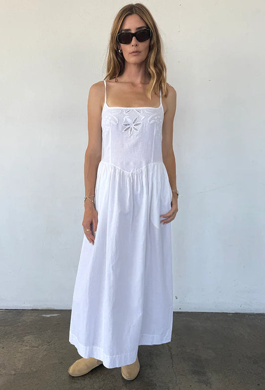 Neroni Dress - White Floral Embroidered