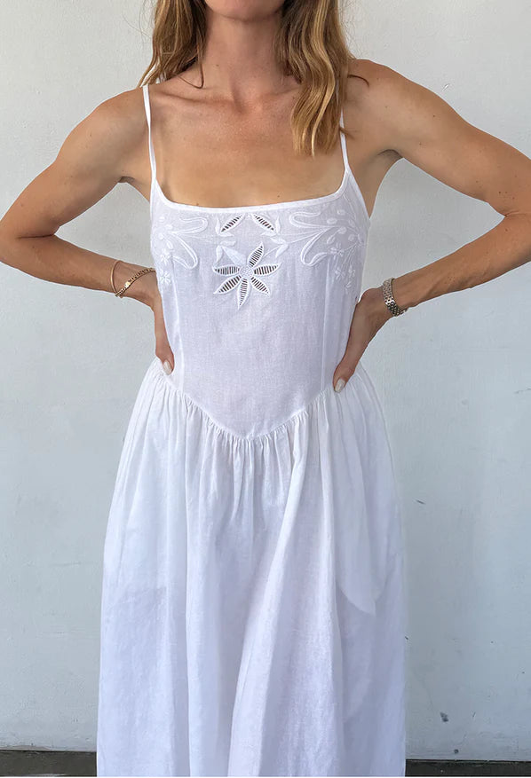 Neroni Dress - White Floral Embroidered