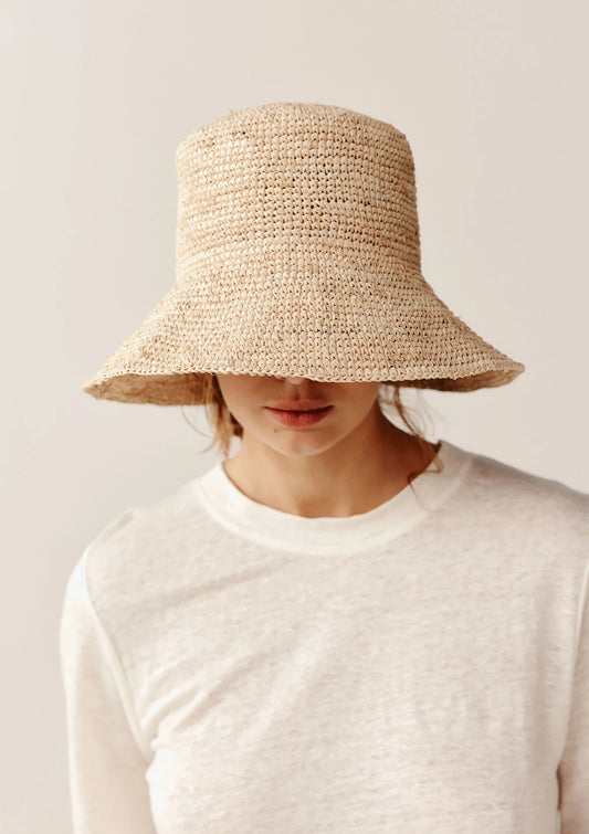 Kuia Raffia Crochet Bucket Hat - Natural