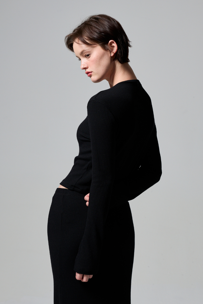 Kyra Rib Sweater Keyhole Cardigan - Black