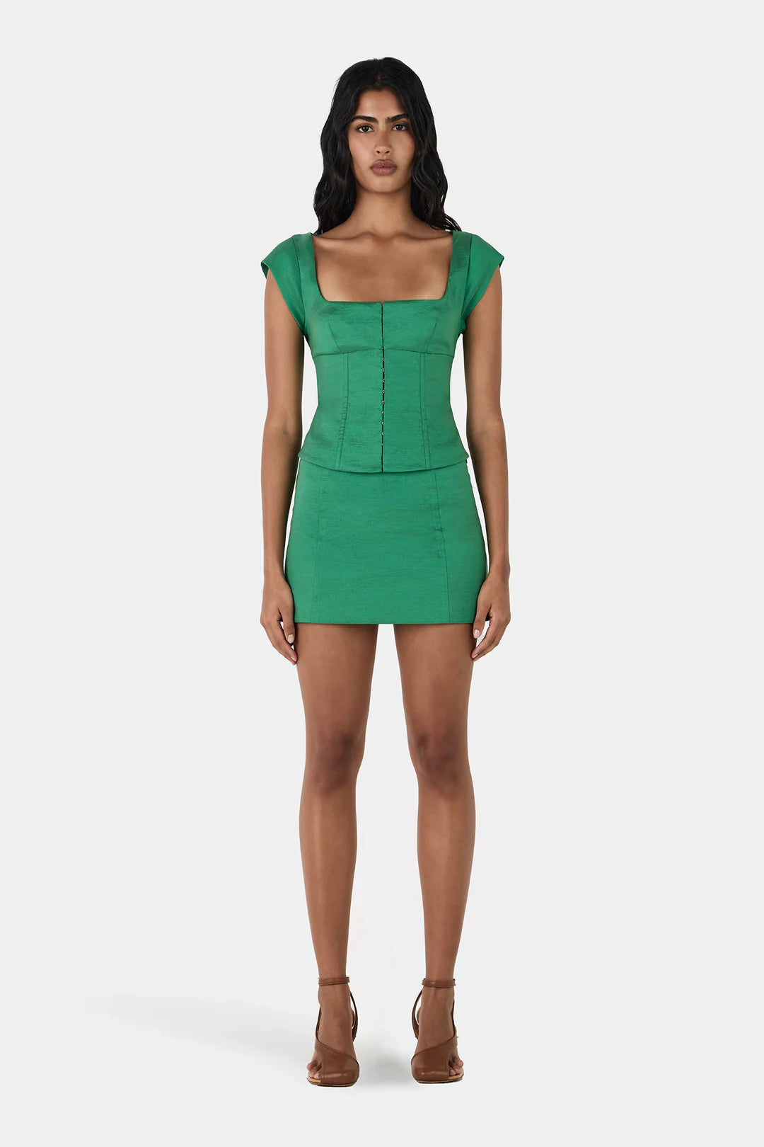 Monica Taffeta Corset Top - Green