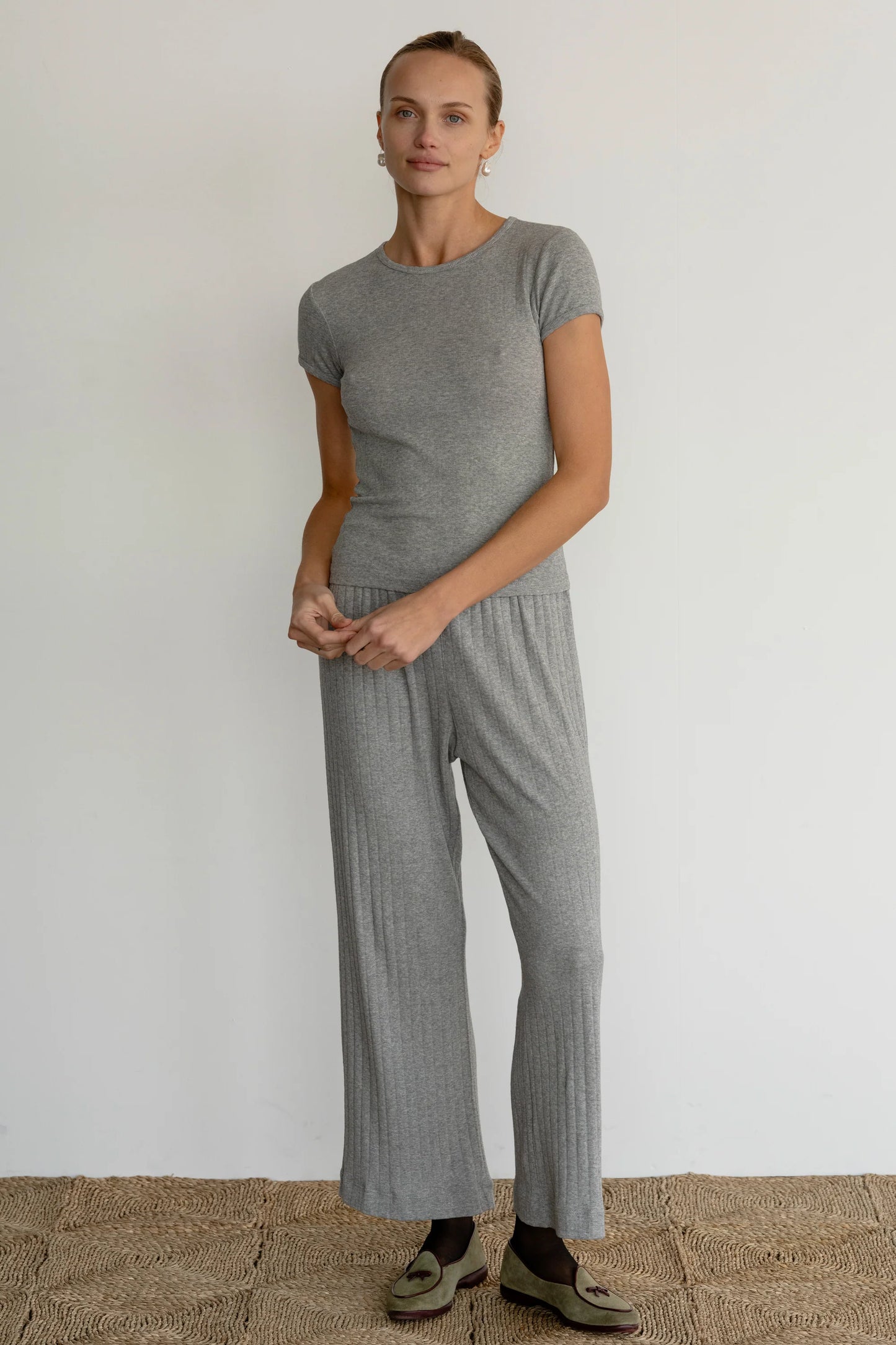 Pointelle Baby Tee - Heather Grey