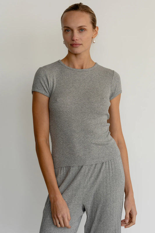 Pointelle Baby Tee - Heather Grey
