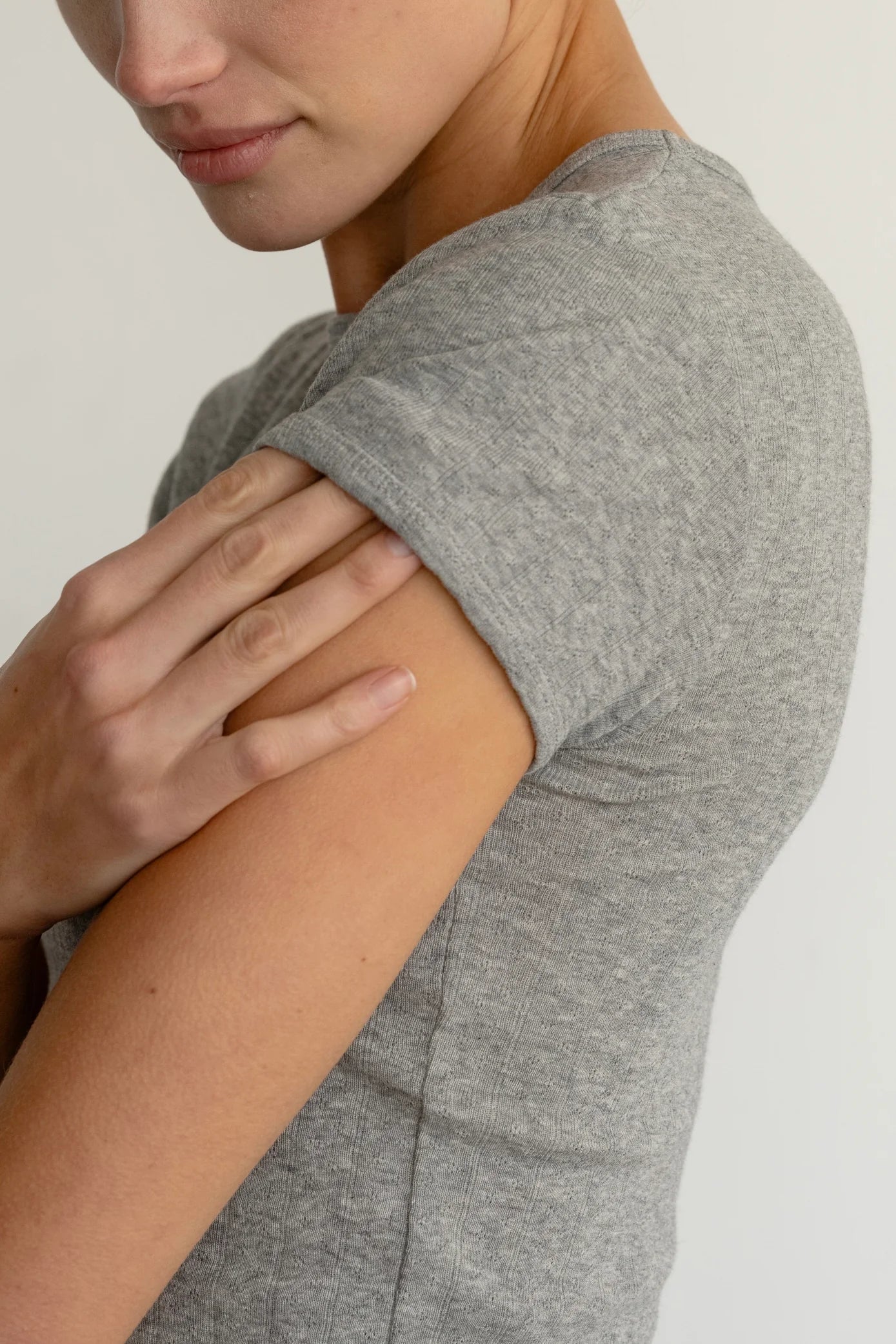 Pointelle Baby Tee - Heather Grey