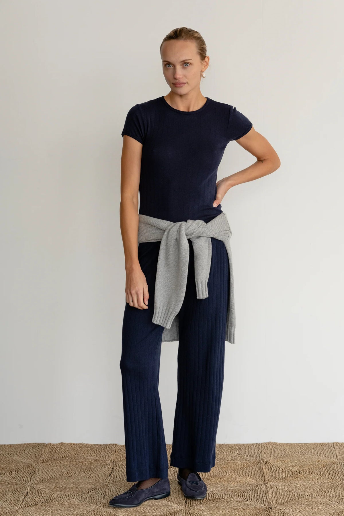 Pointelle Simple Crop Pant - Navy