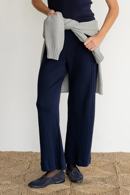 Pointelle Simple Crop Pant - Navy