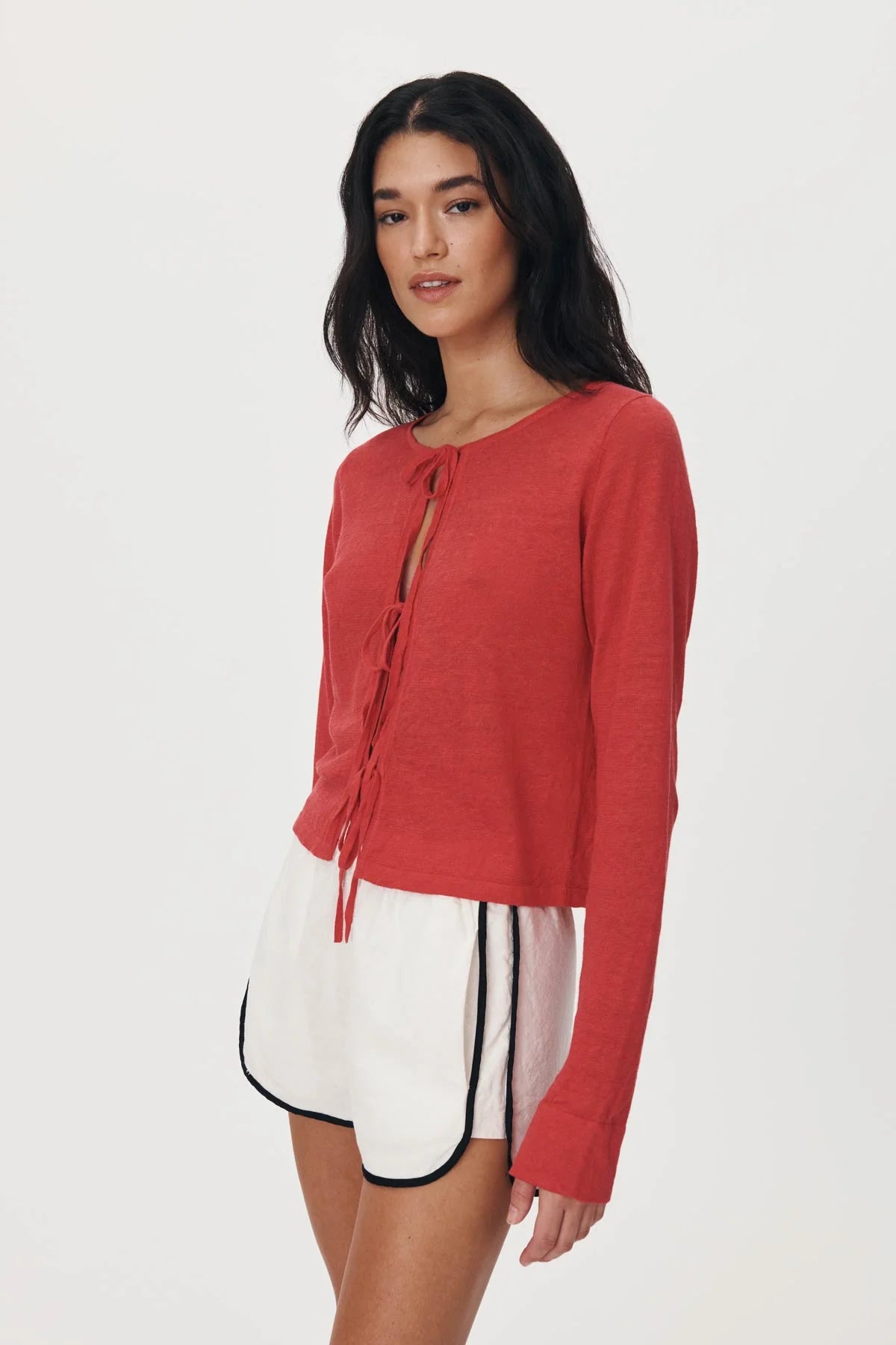 Marcia Bow Cardigan Top - Apple Red