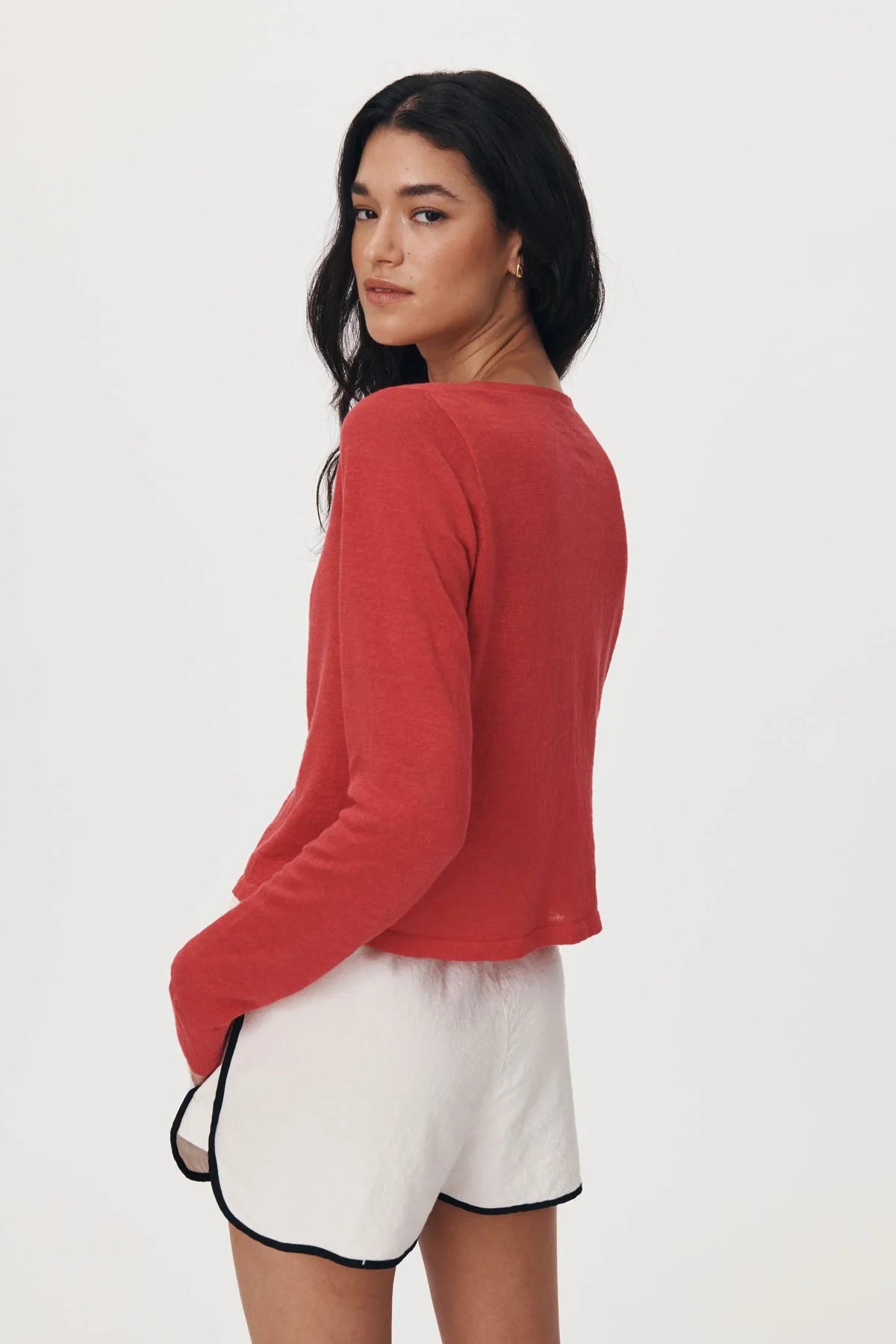 Marcia Bow Cardigan Top - Apple Red