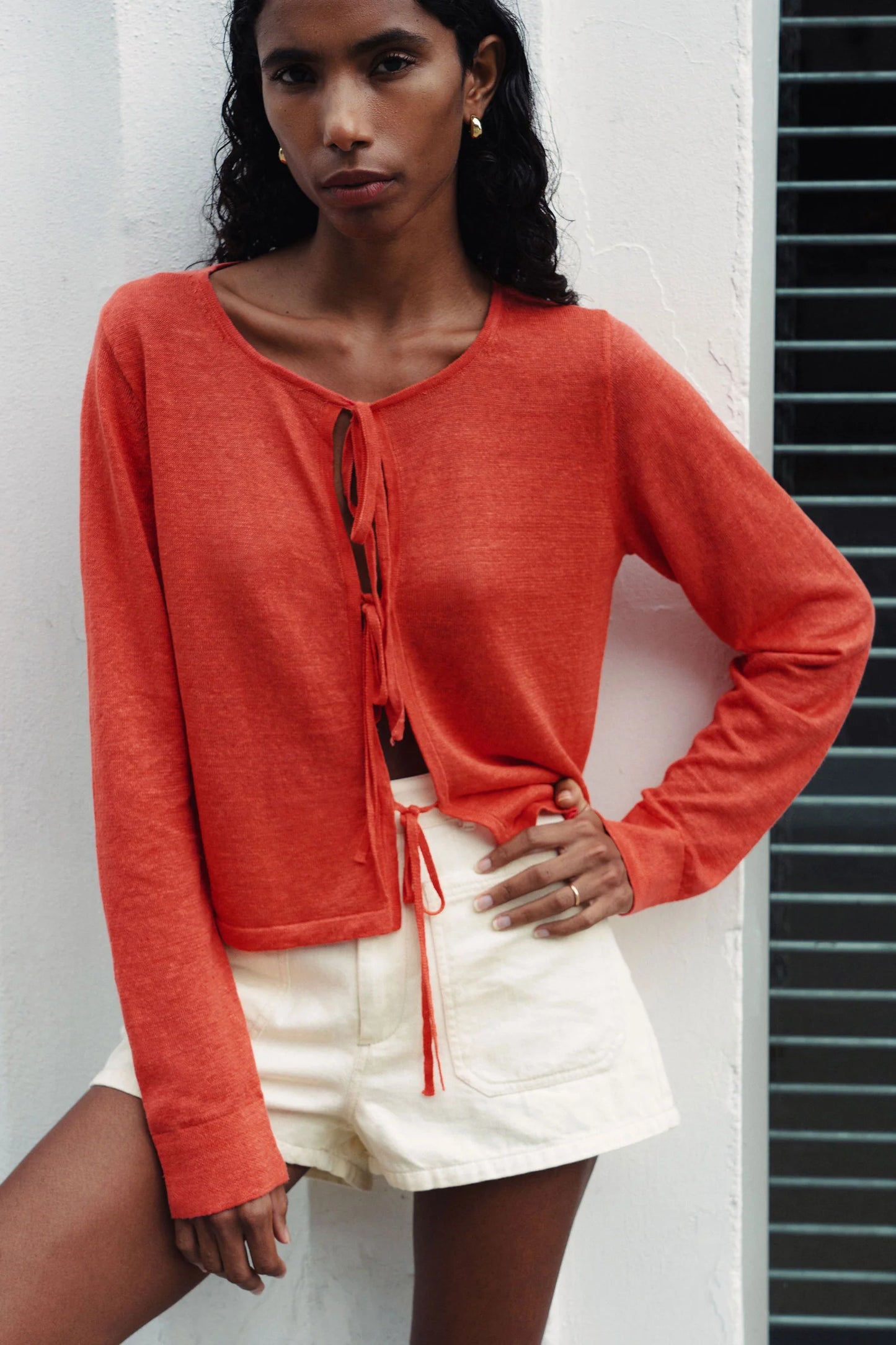 Marcia Bow Cardigan Top - Apple Red