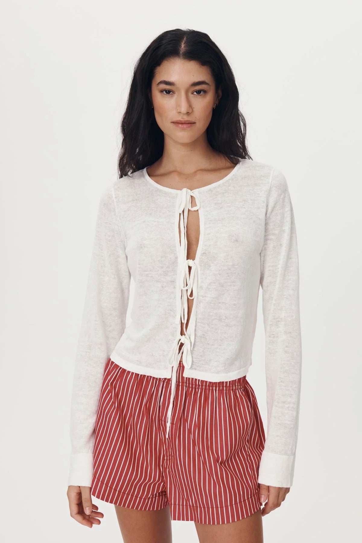 Marcia Bow Cardigan Top - Bone