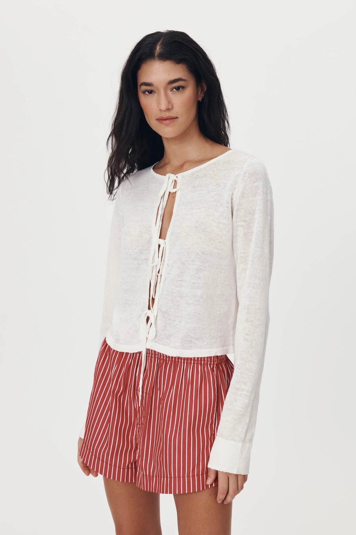 Marcia Bow Cardigan Top - Bone