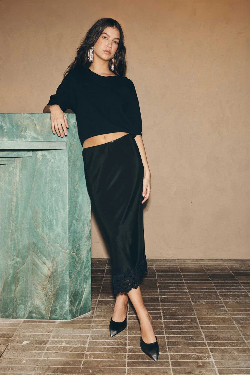 Marina Silk Midi Skirt - Noir