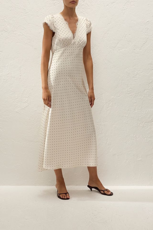 Mina Midi Dress - Polka Dot Antique White