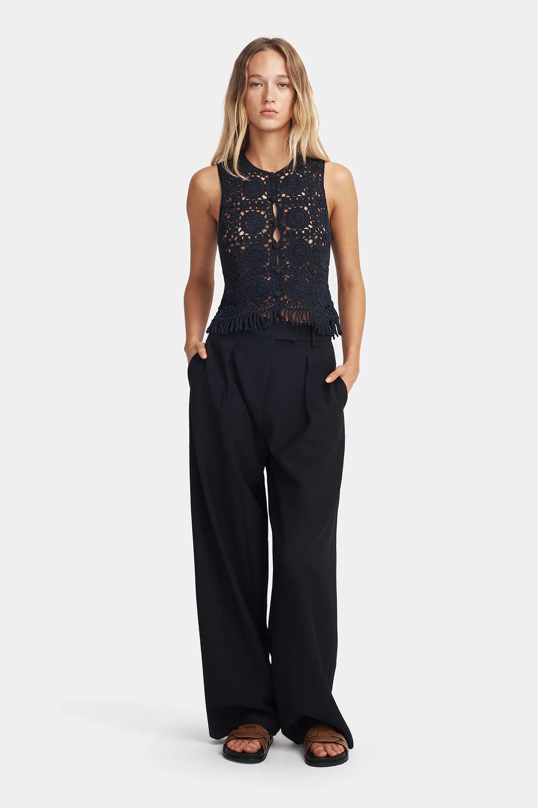 Patti Crochet Top - Navy