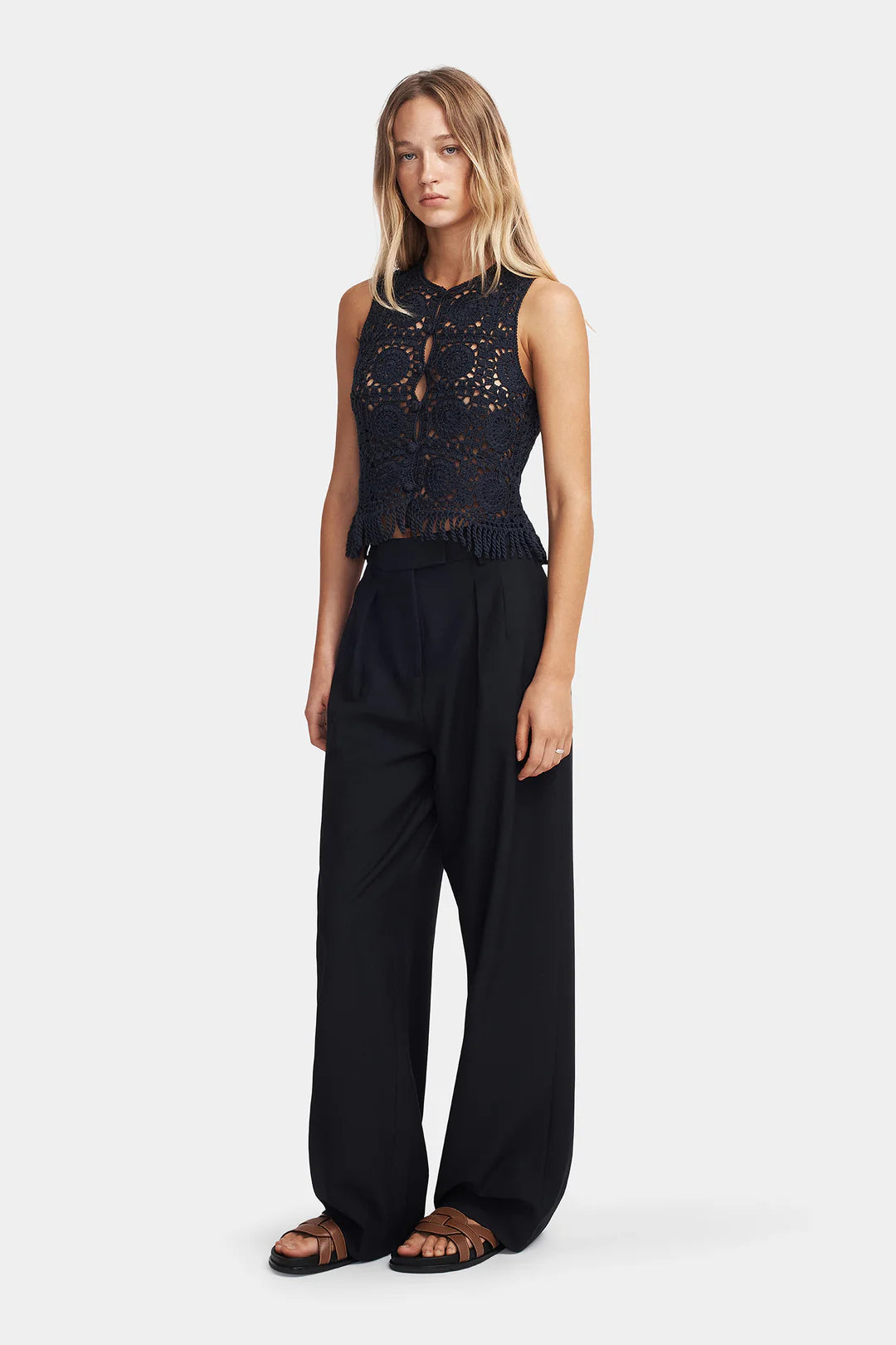 Patti Crochet Top - Navy