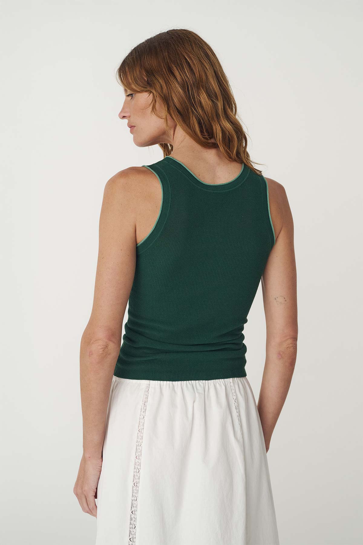 Zoe Contrast Knit Tank - Bottle Green