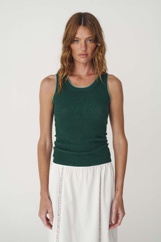 Zoe Contrast Knit Tank - Bottle Green
