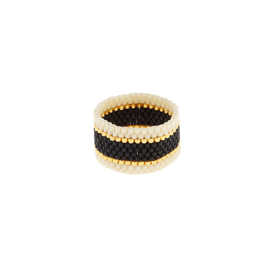 Beaded Ring - Cream/Black