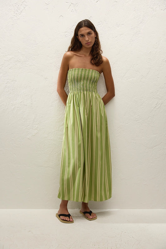Jamie Midi Dress - Ombre Green Stripe