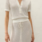 Lenna Polo Top - Pointelle Lace Vintage White