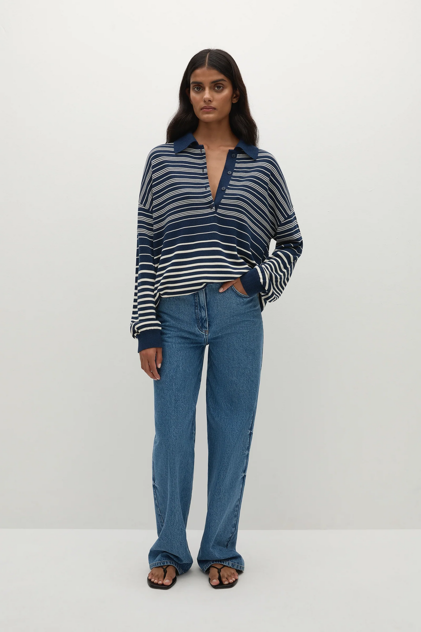 Harlow Polo - Scandi Stripe Navy Cream