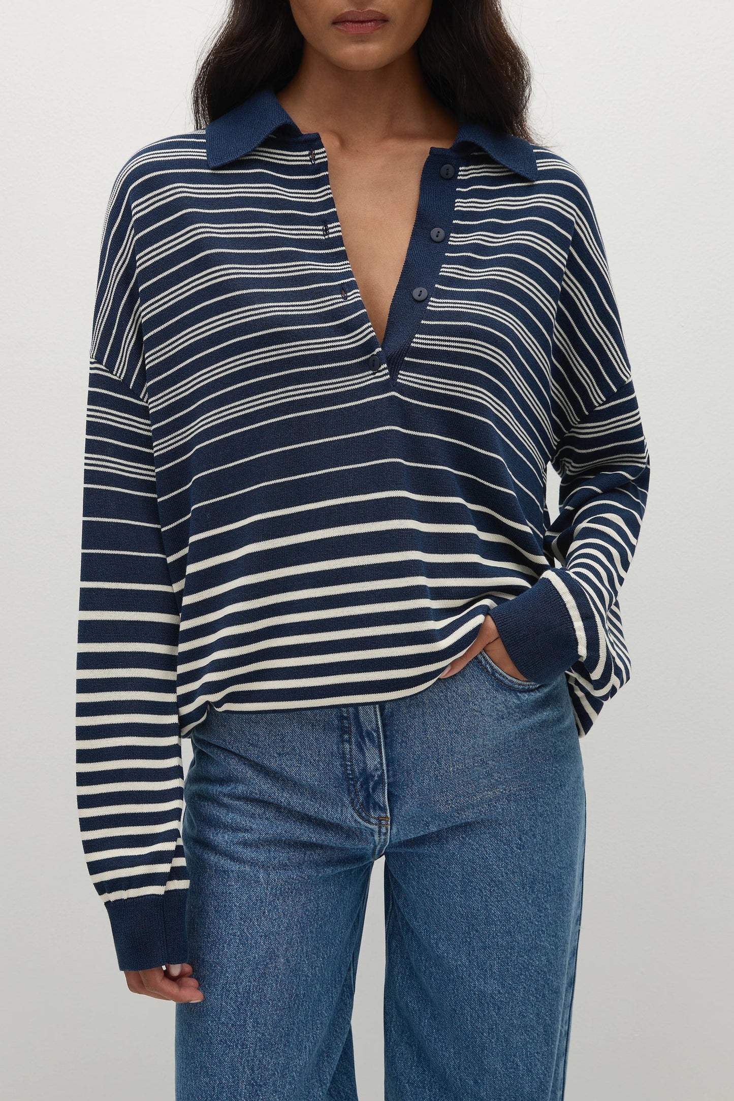 Harlow Polo - Scandi Stripe Navy Cream