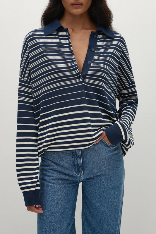 Harlow Polo - Scandi Stripe Navy Cream