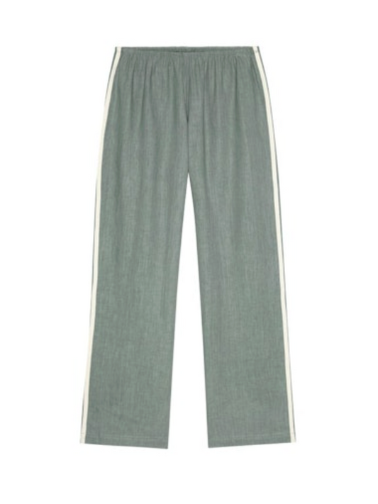 Linen Stripe Crop Racer Pant - Sage