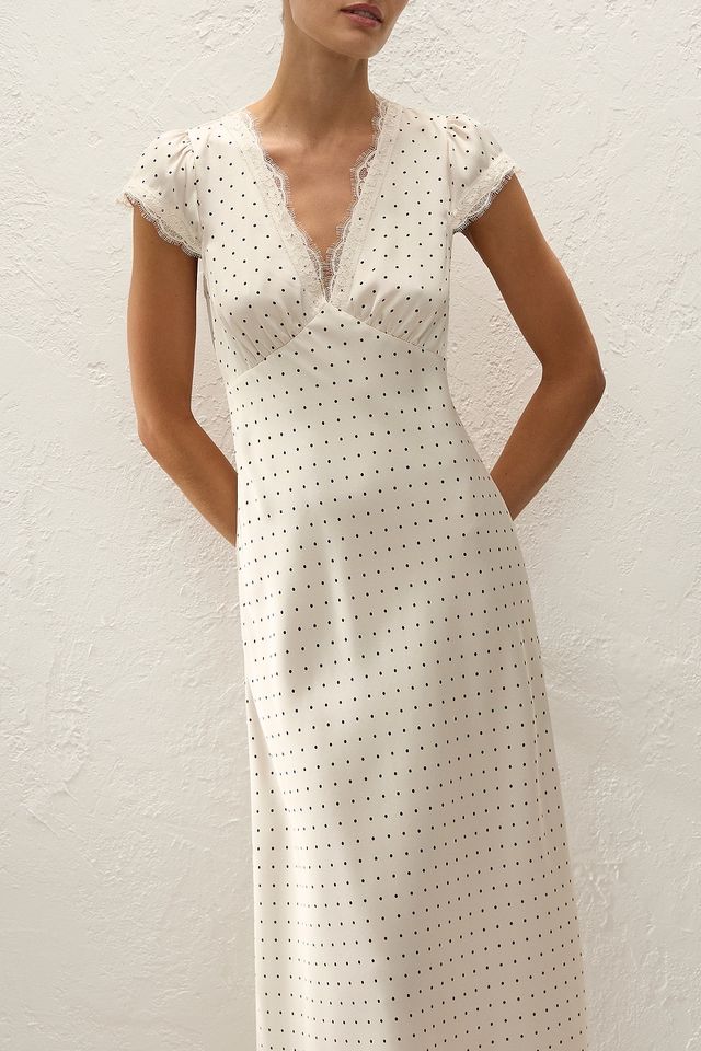 Mina Midi Dress - Polka Dot Antique White