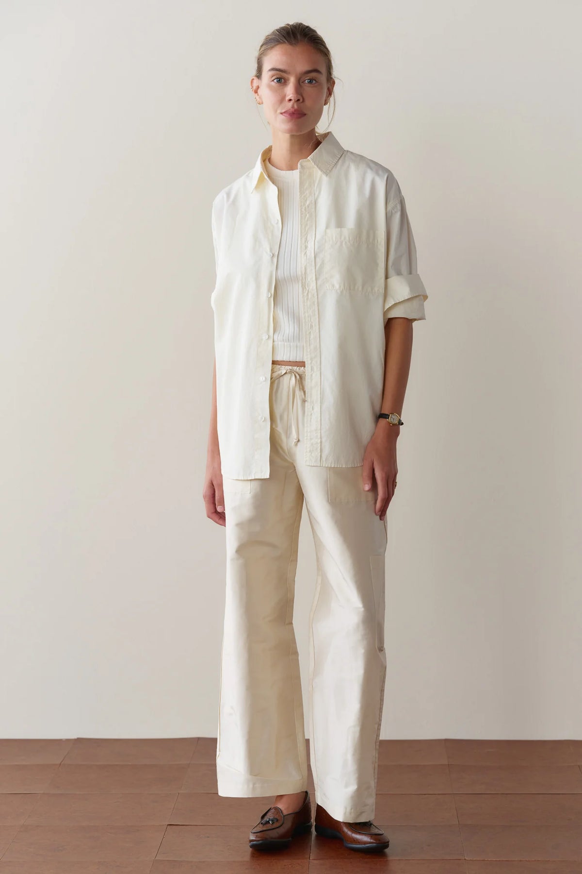 Silk Taffeta Cargo Pant - Creme