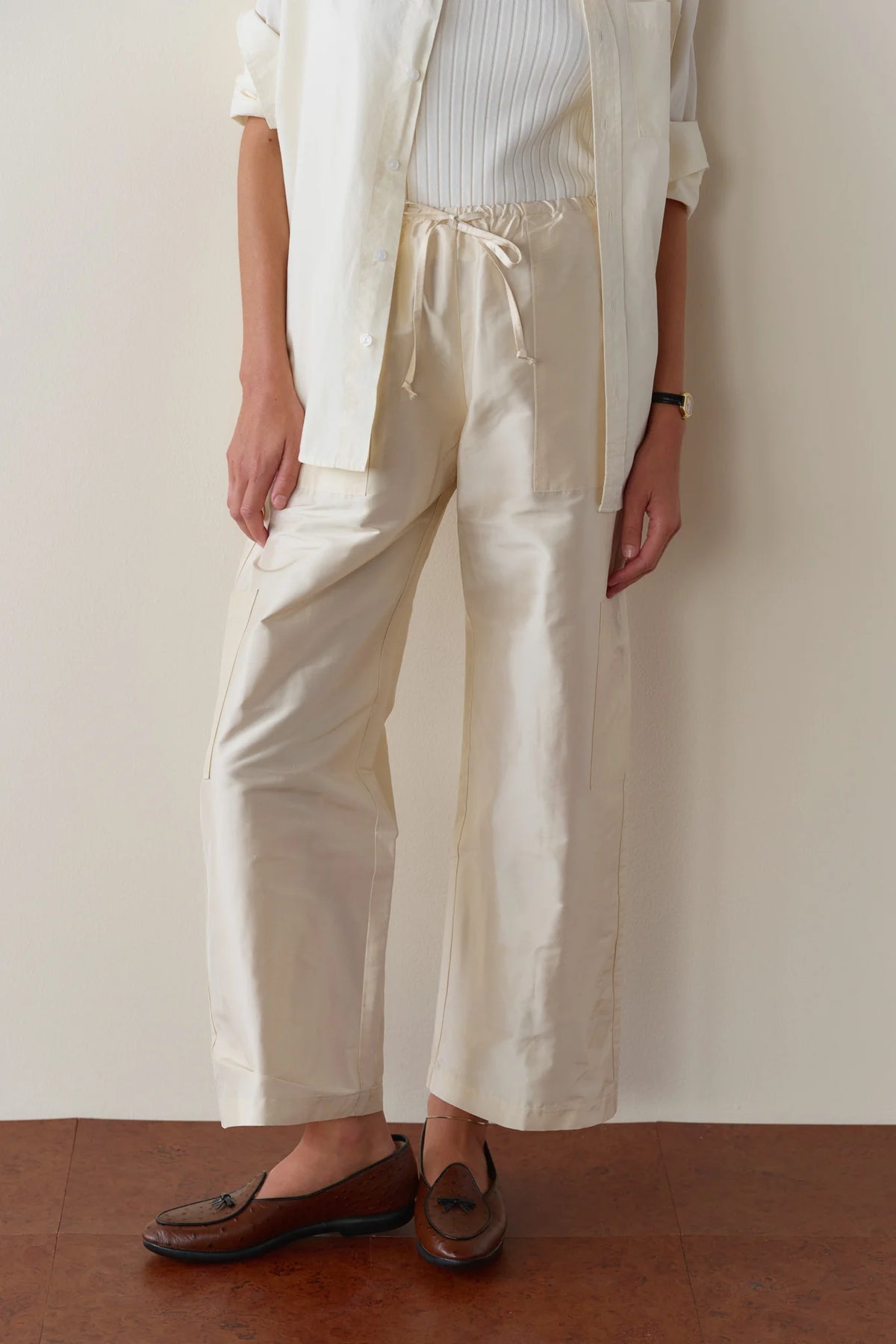 Silk Taffeta Cargo Pant - Creme