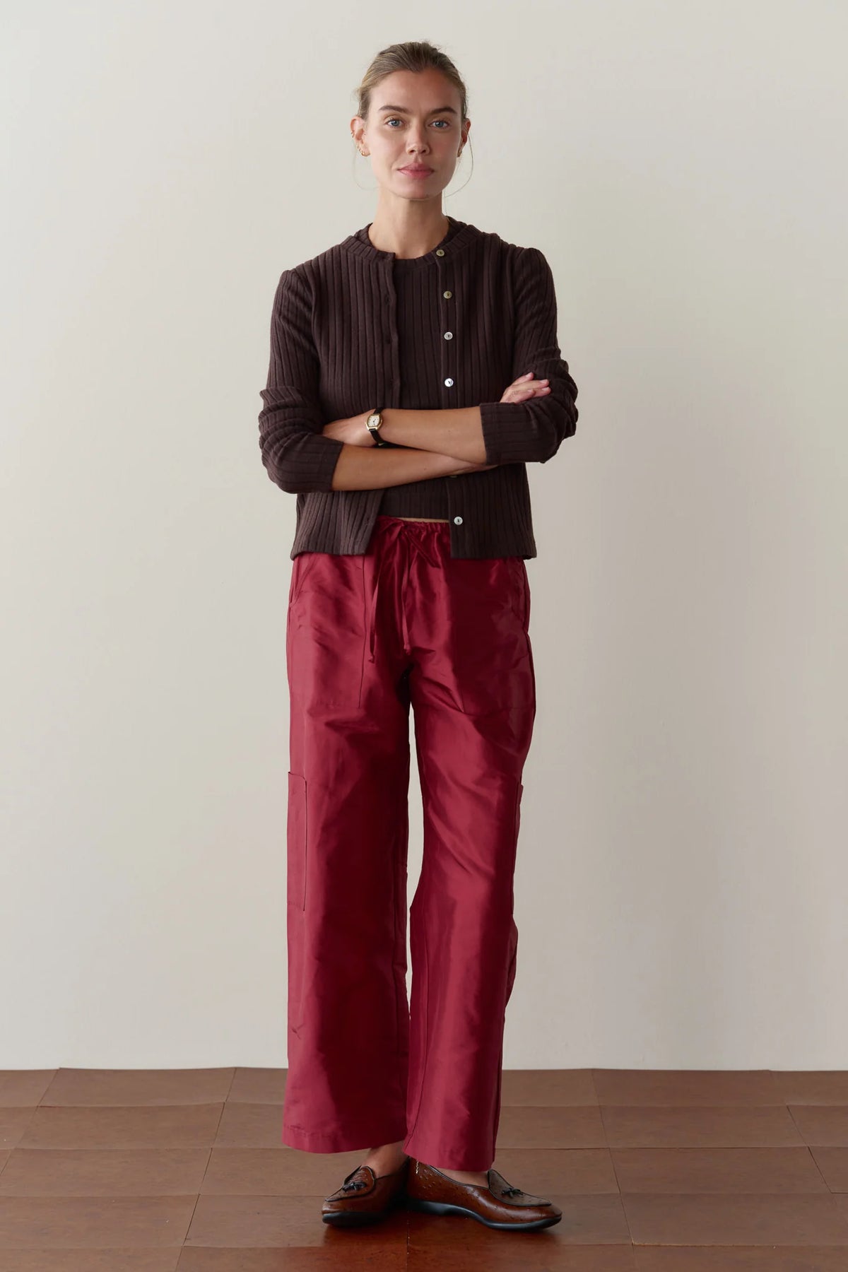 Silk Taffeta Cargo Pant - Oxblood