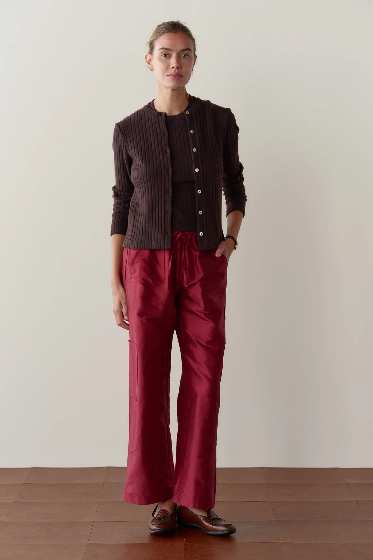 Silk Taffeta Cargo Pant - Oxblood