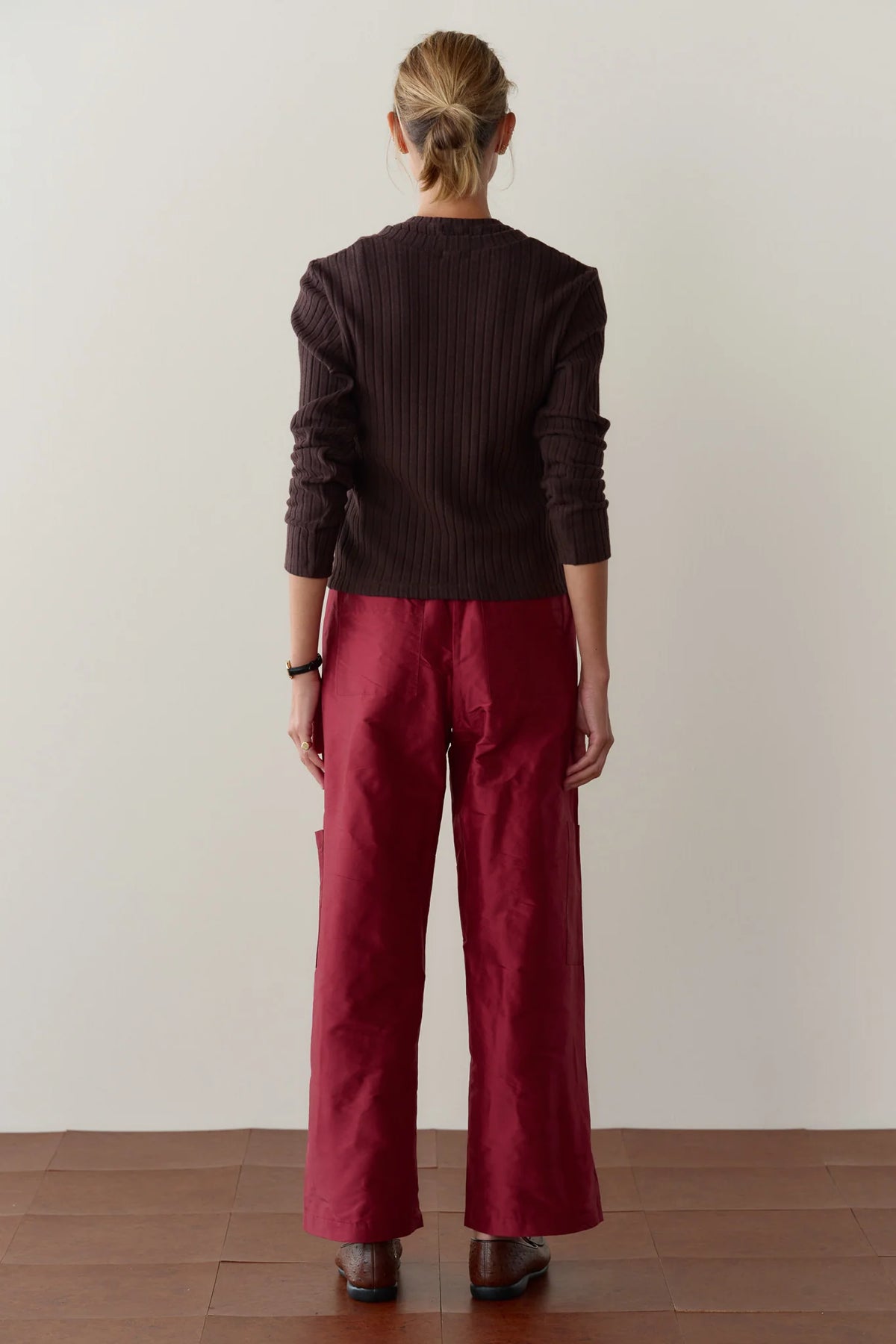 Silk Taffeta Cargo Pant - Oxblood