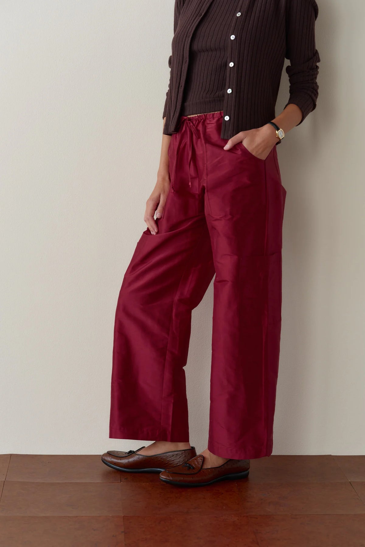 Silk Taffeta Cargo Pant - Oxblood