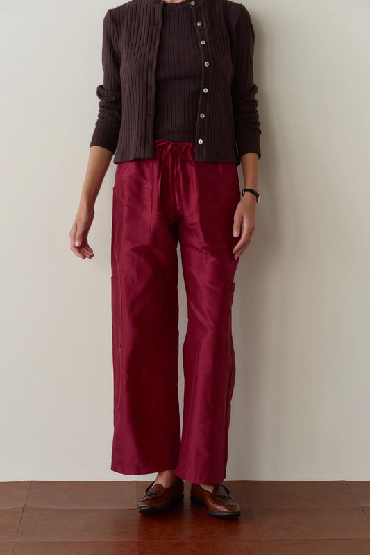 Silk Taffeta Cargo Pant - Oxblood