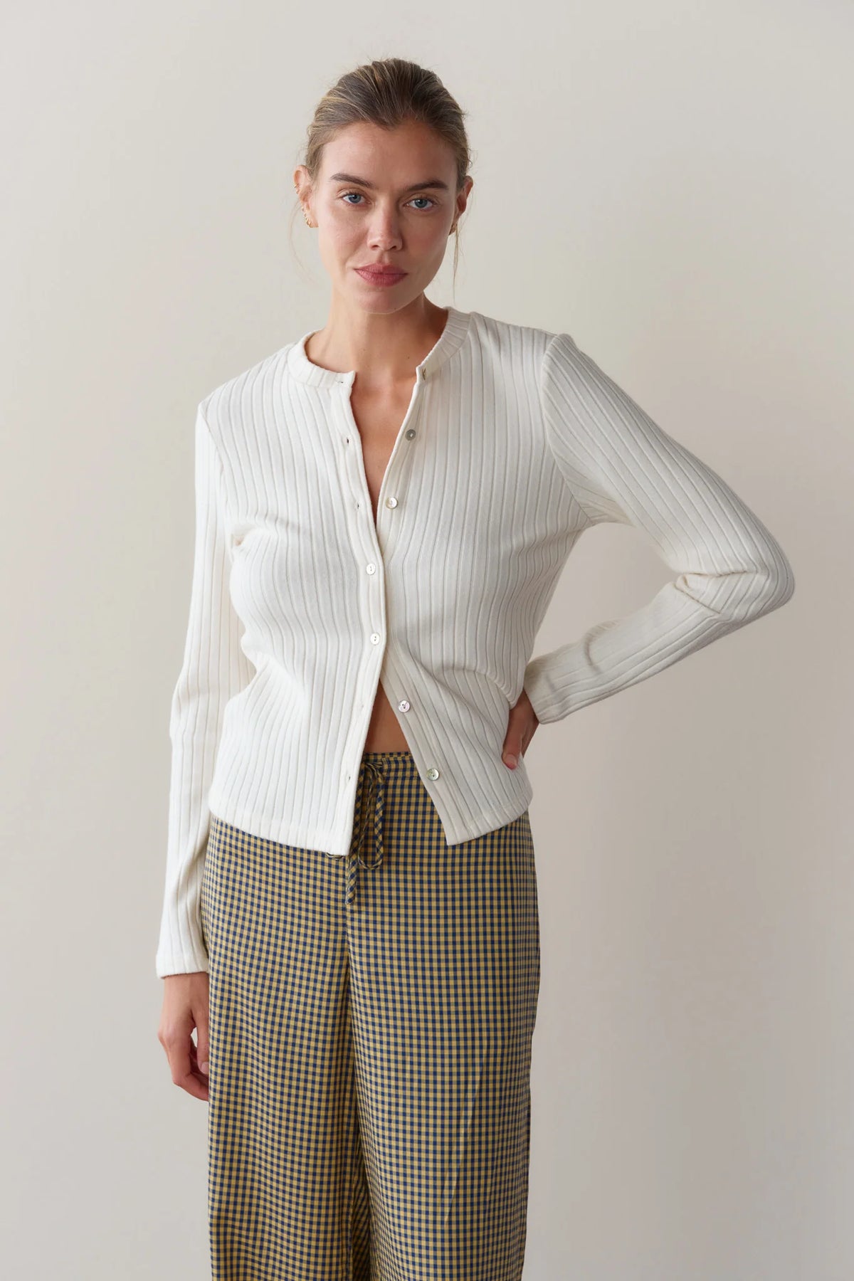 Sweater Rib Cardi - Creme