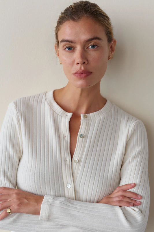Sweater Rib Cardi - Creme