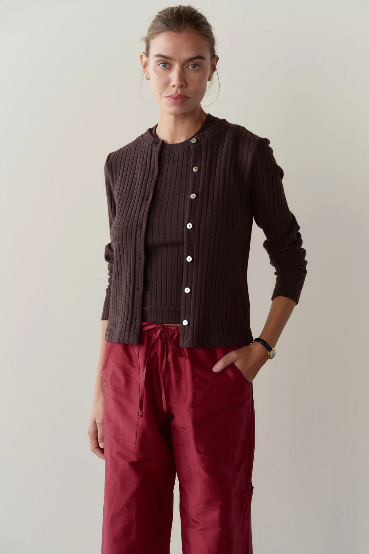 Sweater Rib Cardi - Espresso