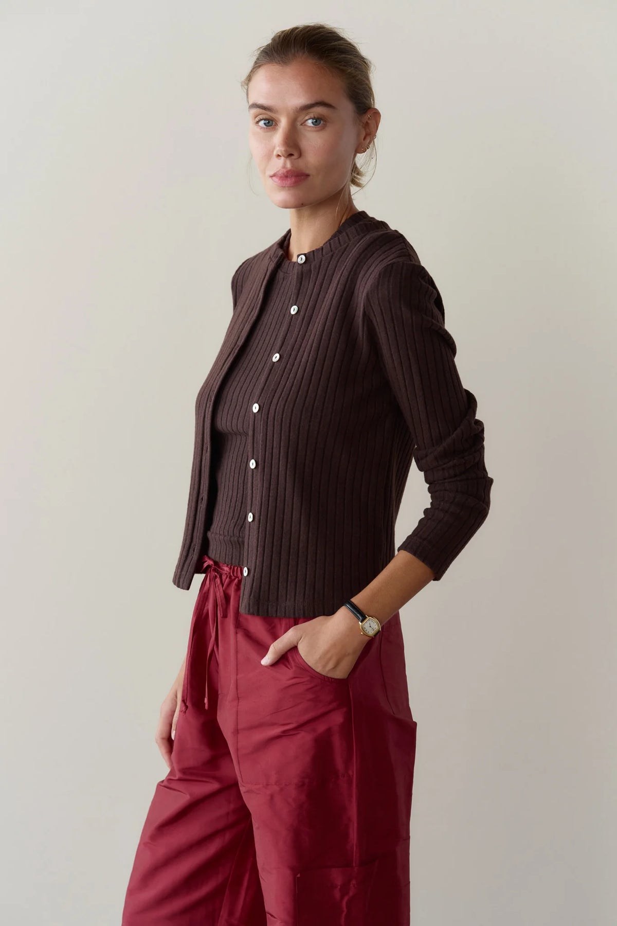 Sweater Rib Cardi - Espresso