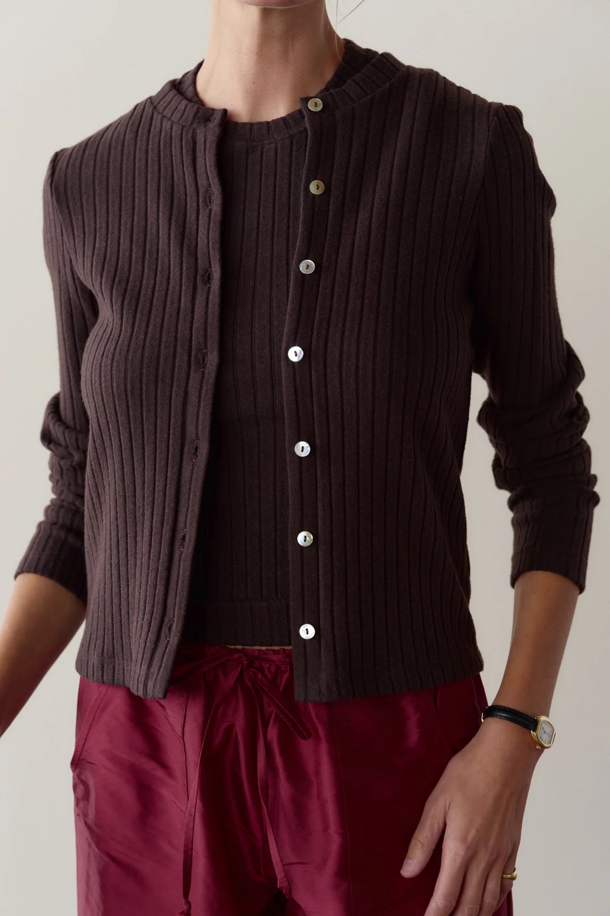 Sweater Rib Cardi - Espresso