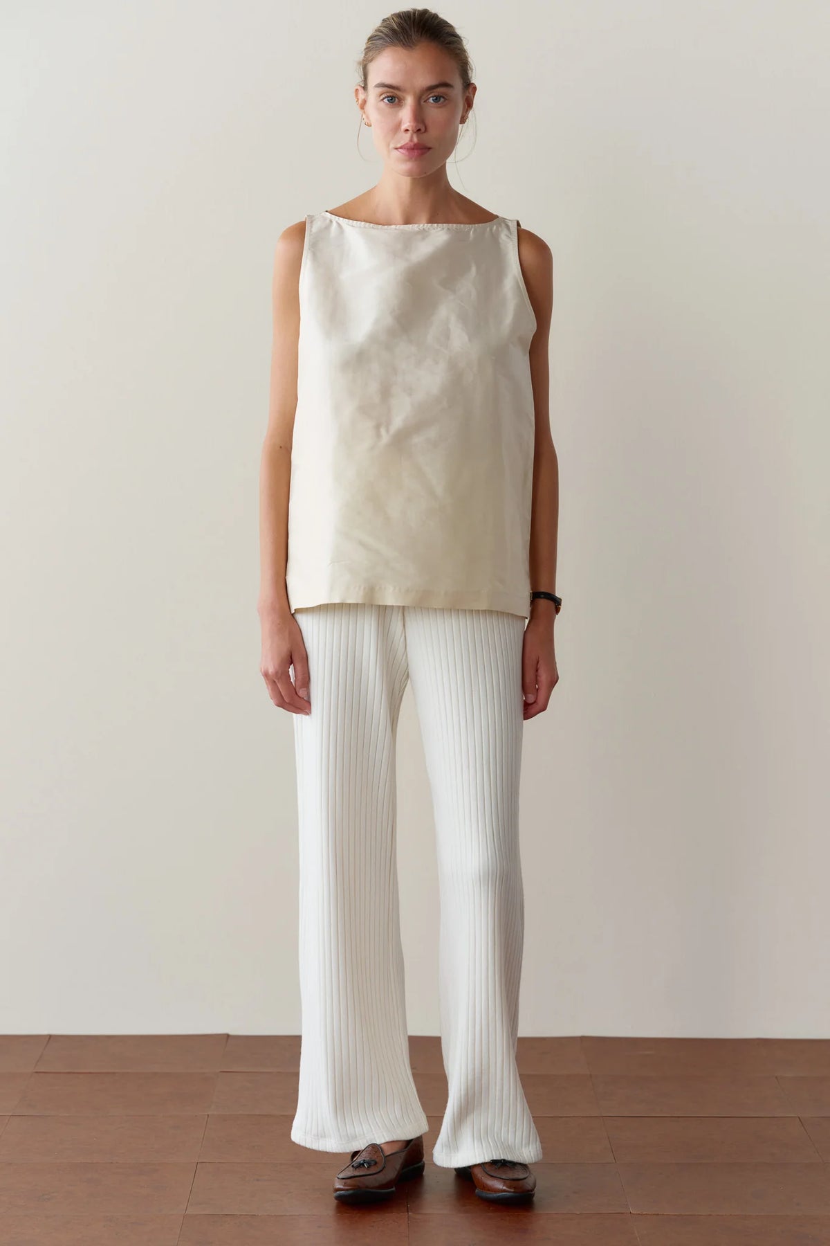 Sweater Rib Simple Pant - Creme